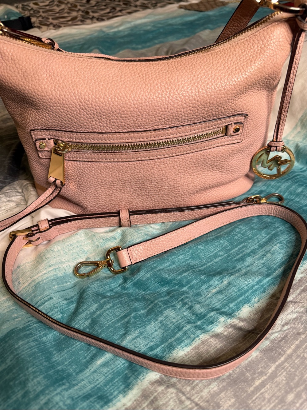Michael Kors Blush Pink Pebbled Leather Crossbody with Gold Hardware